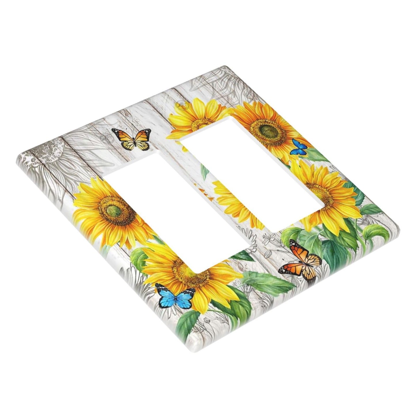 Yamxbfa Rustic Sunflower Farmhouse Floral Wooden Plank Double Rocker Light Switch Cover 2 Gang Outlet Wall Plate Decorative GFCI Switchplate Electrical Faceplate for Farmhouse Bedroom Bathroo - WoodArtSupply