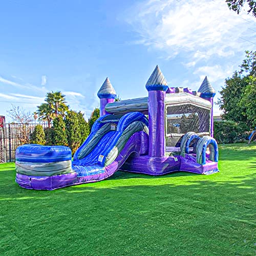 XJUMP Purplish Castle Commercial Grade Premium Marble Color Lightweight Bounce House Water Slide Detachable Pool for Kids and Adults with Blower Basketball Hoop Wet Dry Combo Outdoor Indoor XJUMP