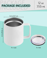 OFFNOVA 12oz Sublimation Tumblers Blank with Handle and Lid,12 Pack Stainless Steel Coffee Tumblers, Double Wall Vacuum Camping Cup for Hot & Cold Drinks Tea OFFNOVA