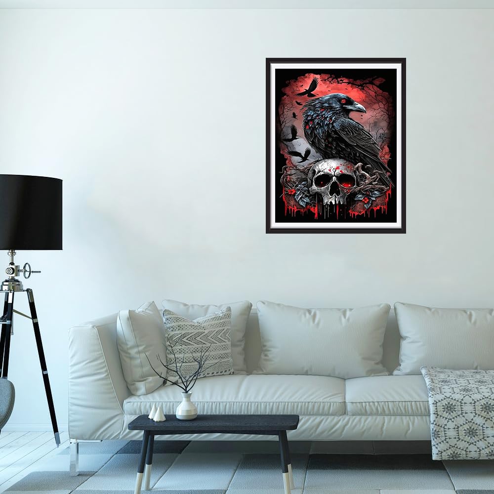 KTHOFCY 5D DIY Diamond Painting Kits for Adults, Halloween Crow Skull Full Drill Embroidery Cross Stitch Crystal Rhinestone Paintings Pictures Arts Wall Decor Painting Dots Kits 11.8X15.7inch KTHOFCY