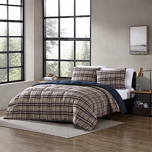 Eddie Bauer- Twin Comforter Set, Reversible Microsuede Bedding with Matching Sham(s), Casual Luxurious Bedding Set (Rugged Plaid Brown, Twin) Eddie Bauer