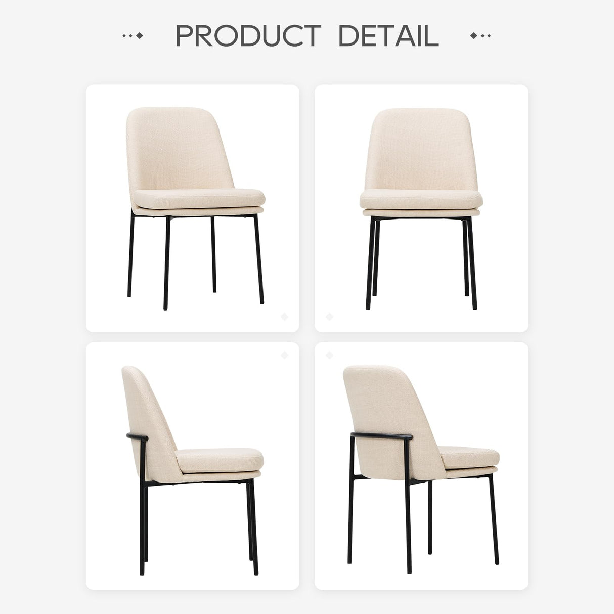 COLAMY Modern Dining Chairs Set of 2, Fabric Upholstered Dining Room Chairs Dinner Chair Stylish Kitchen Chairs with Curved Back and Metal Legs, Beige COLAMY