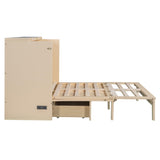 Ball & Cast Murphy Bed Full Size with Drawer and A Set of Sockets,Bedroom Folding Wall Cabinets Frame w/USB Ports & Pulley Structure Design,Hideaway Bed for Guest Room,Study,Office,Golden Ball & Cast