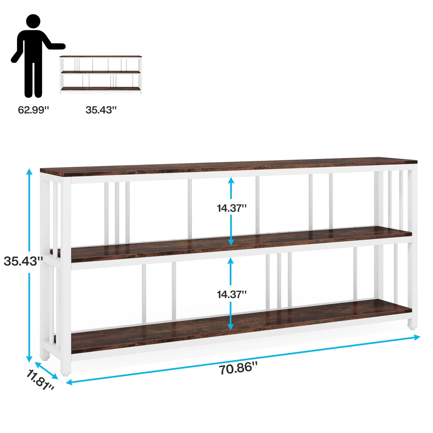 Tribesigns 71" Industrial Console Table, 3 Tiers Sofa Table, Narrow Long Sofa Table with Storage Shelves, Big Rustic Entryway Table, Large Hallway Table, Behind Couch Table with Storage - WoodArtSupply