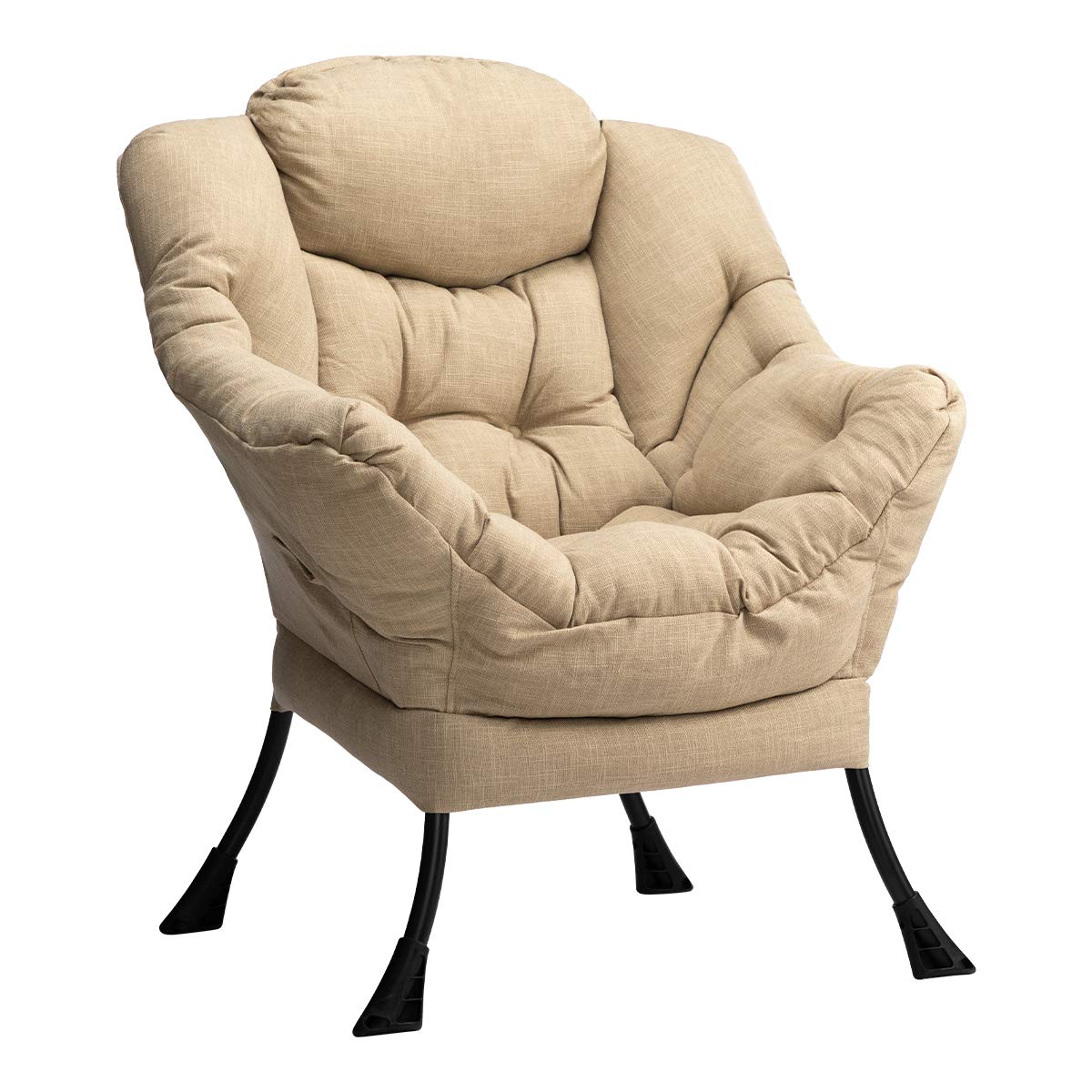 HollyHOME Modern Fabric Large Lazy Chair, Accent Oversized Comfy Reading Chair, Thick Padded Cozy Lounge Chair with Armrest, Leisure Sofa Chair for Living Room, Bedroom, Dorm, Coffee&White HollyHOME