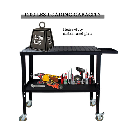 Migoda Welding Table, 18" x 36" Welding Table Top, 1200lb Load Capacity Portable Welding Table with 5/8" Holes and Casters with Brakes, Extra Middle Shelf for Storage - WoodArtSupply