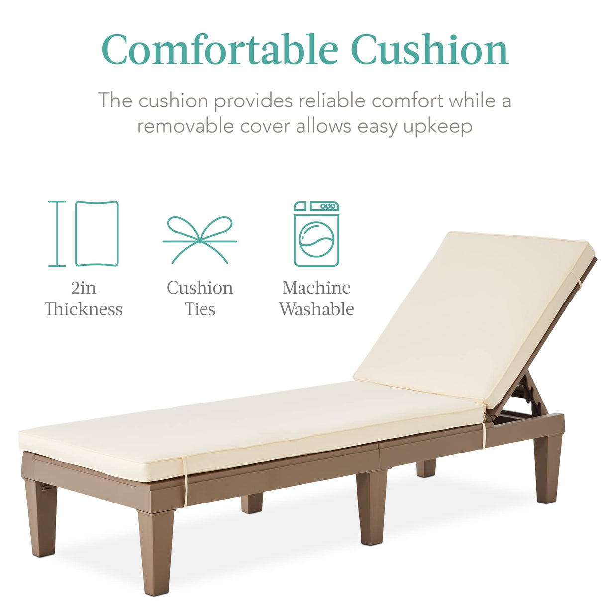 Best Choice Products Outdoor Lounge Chair, Resin Patio Chaise Lounger for Poolside, Backyard, Porch w/Seat Cushion, Adjustable Backrest, 5 Positions, 330lb Capacity - Brown/Ivory Best Choice Products