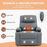 Power Lift Recliner Chair for Elderly, Electric Stand Assist Reclining Chair with Massage and Heat Function, Leather Living Room Furniture, Comfy Single Sofa with Cup Holders, Side Pockets, Gray BRTHORY