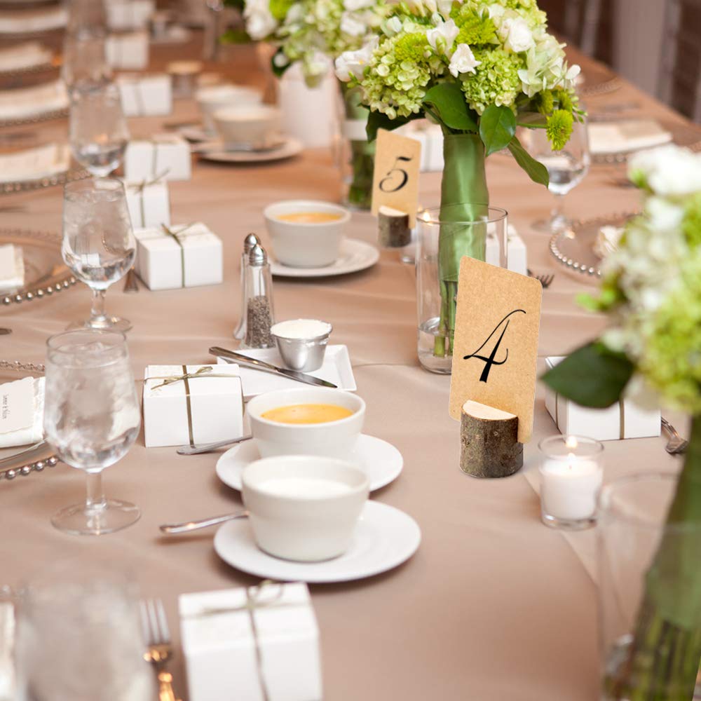 Jofefe 12Pcs Mini Rustic Wood Place Card Holders and 24Pcs Kraft Table Place Cards, Rustic Mini Table Number Holders, Table Sign Stand, Name Card Photo Picture Holders for Wedding, Party, Birthday. Jofefe