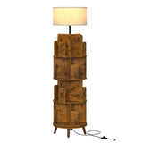 TVU 4Tire Rotating Bookshelf with Light, 360 Degree Spinning Book Shelf Tower, 4-Tier Circular Bookcase for Small Spaces, Fits Any Corner, for Study、Living Room、Bedroom、Office, Flame Finish TVU