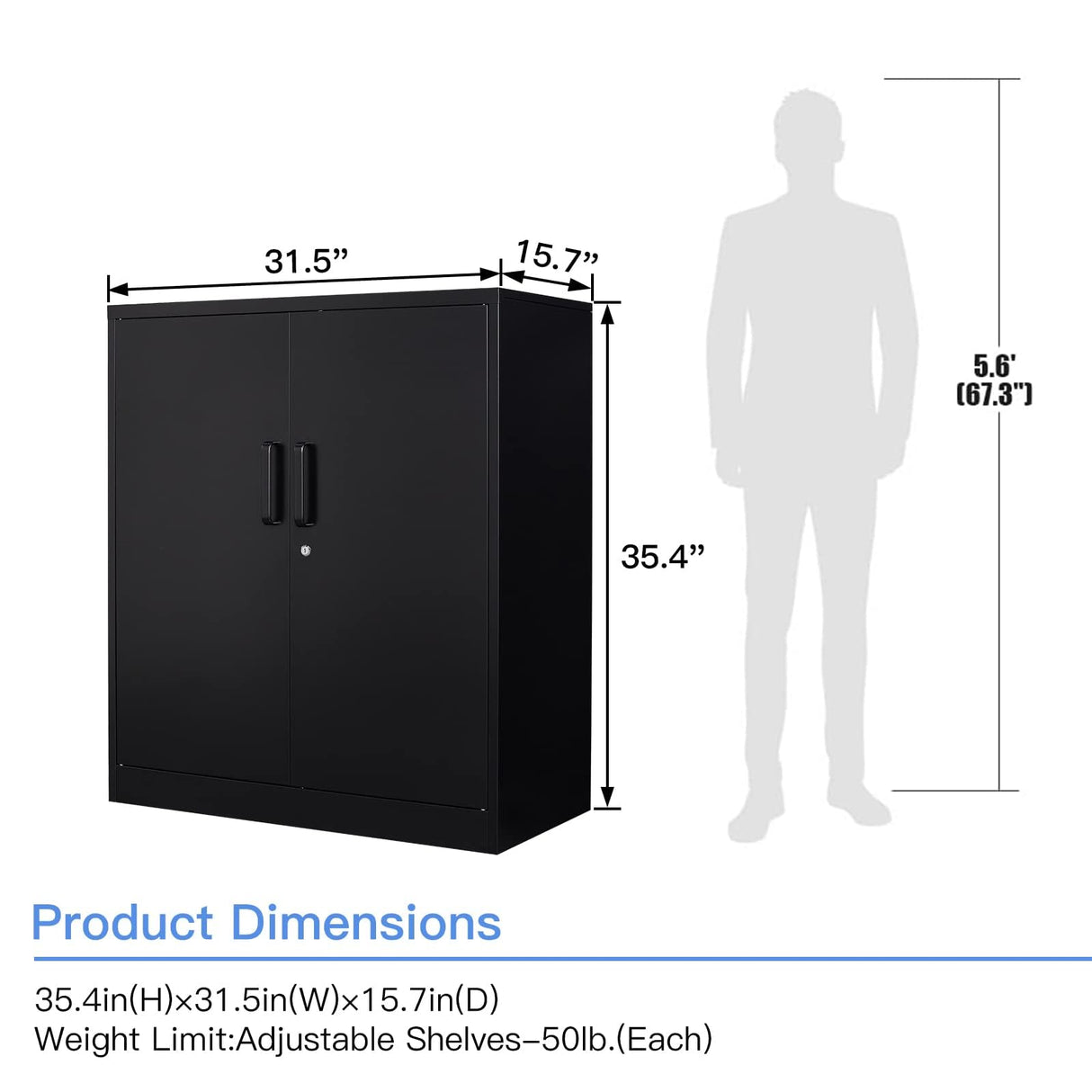 Yizosh Metal Storage Cabinet with 2 Doors and 2 Adjustable Shelves - 35.5" Garage Wall Cabinet, Locking Counter Cabinet for Home Office,Garage,Gym,School Yizosh