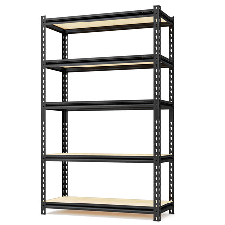 SYLOUGH 36"W "Father&I" 5-Shelf Industrial Metal Steel Garage/Tote Storage Shelves Heavy-Duty Adjustable Rack: Tall Shelving Units Organizer for Closet/Basement/Pantry/Shop/School 72"H*36W*16"D, Black SYLOUGH