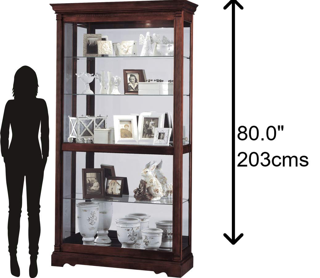 Howard Miller Dublin Curio Cabinet 680-337 – Windsor Cherry Finish Home Decor, Four Glass Shelves, Five Level Display Case with Locking Slide Door & Halogen Light