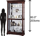 Howard Miller Dublin Curio Cabinet 680-337 – Windsor Cherry Finish Home Decor, Four Glass Shelves, Five Level Display Case with Locking Slide Door & Halogen Light Howard Miller