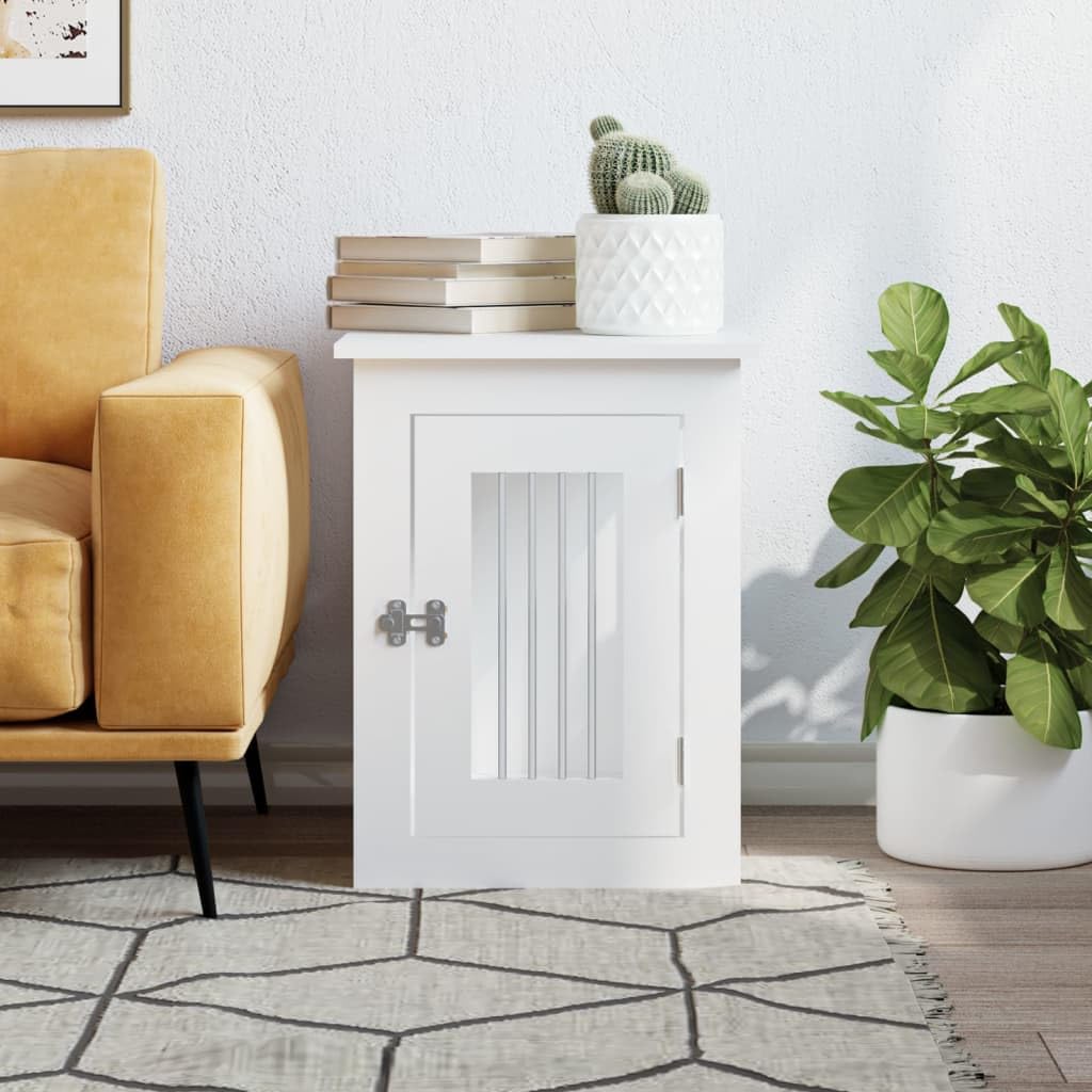 vidaXL Dog Crate Furniture-Indoor Puppy Kennel/End Table, White, Engineered Wood & Steel, 17.7"x24.4"x23.2" vidaXL