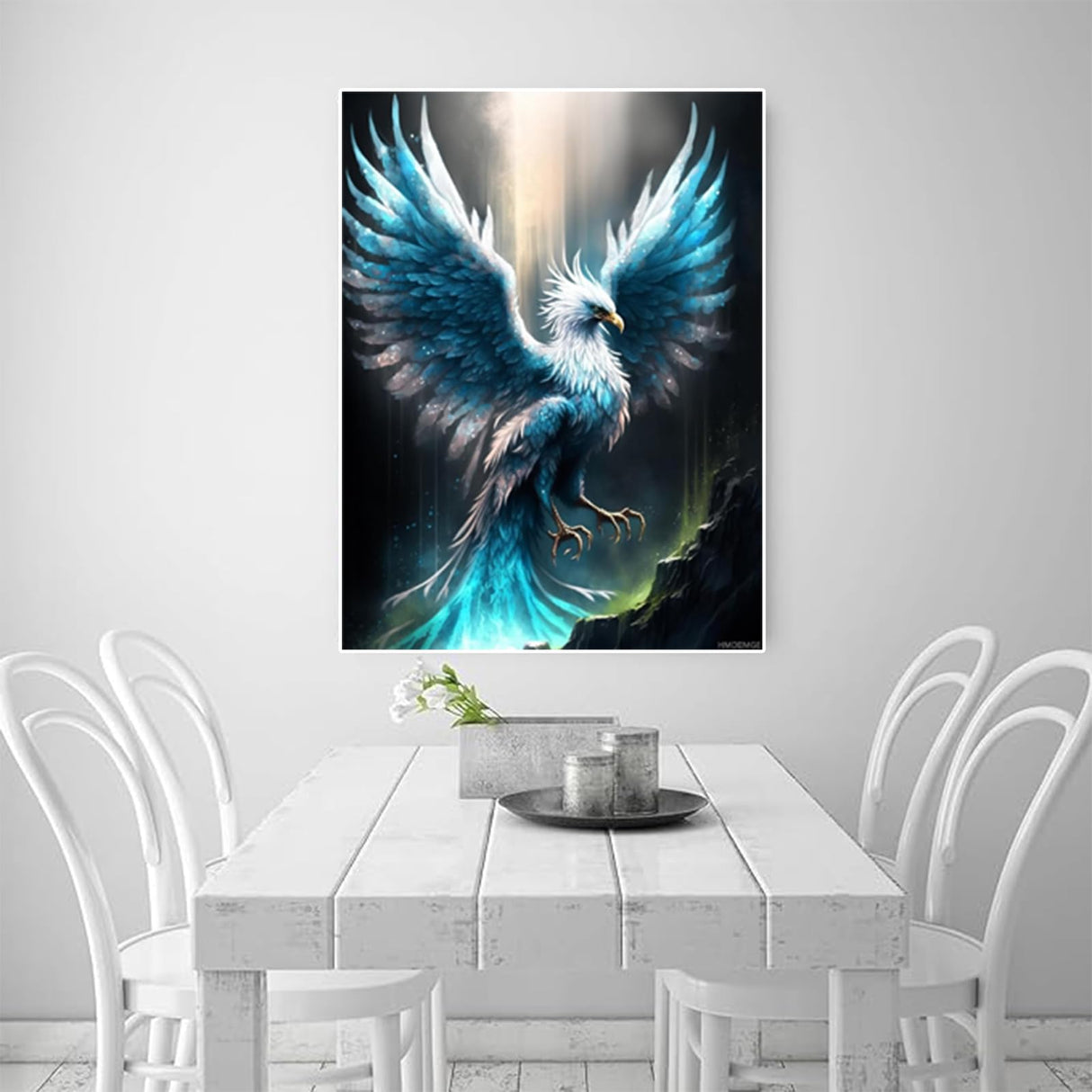 HMDIIMGE Diamond Painting by Number Kits Blue Phoenix for Adults Full Drill Cross Stitch Rhinestone Embroidery for Home Wall Decor 12x16 Inch HMDIIMGE