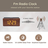 ANJANK Digital LED Alarm Clock FM Radio, Fast Wireless Charger Station for iPhone/Samsung Galaxy, 5 Level Dimmer, USB Charging Port, 2 Sounds, Sleep Timer for Bedroom, Bedside, Desk - Wood ANJANK