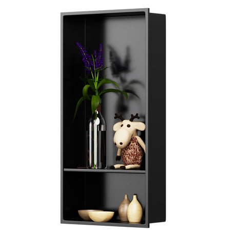 Greenspring 12" X 25" Stainless Steel Shower Niche Insert Tile Ready, Niche for Shower Wall, 2-Tier Recessed Shelves No Tile Needed for Bathroom Storage, Matte Black Greenspring