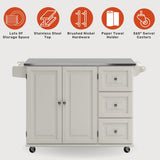 Homestyles Kitchen Cart with Stainless Steel Metal Top Rolling Mobile Kitchen Island with Storage and Towel Rack 54 Inch Width Off White homestyles