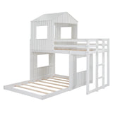 House Bunk Bed Twin Over Full with Playhouse Design for Kids - White Wood Frame by Harper & Bright Designs Harper & Bright Designs