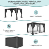 LVUYOYO Louvered Pergola 10' x 13', Outdoor Pergola with Adjustable Roof, Aluminum Frame Pergola with Curtains and Netting, Hardtop Metal Gazebo for Patio, Backyard, Garden, Deck (Black) LVUYOYO