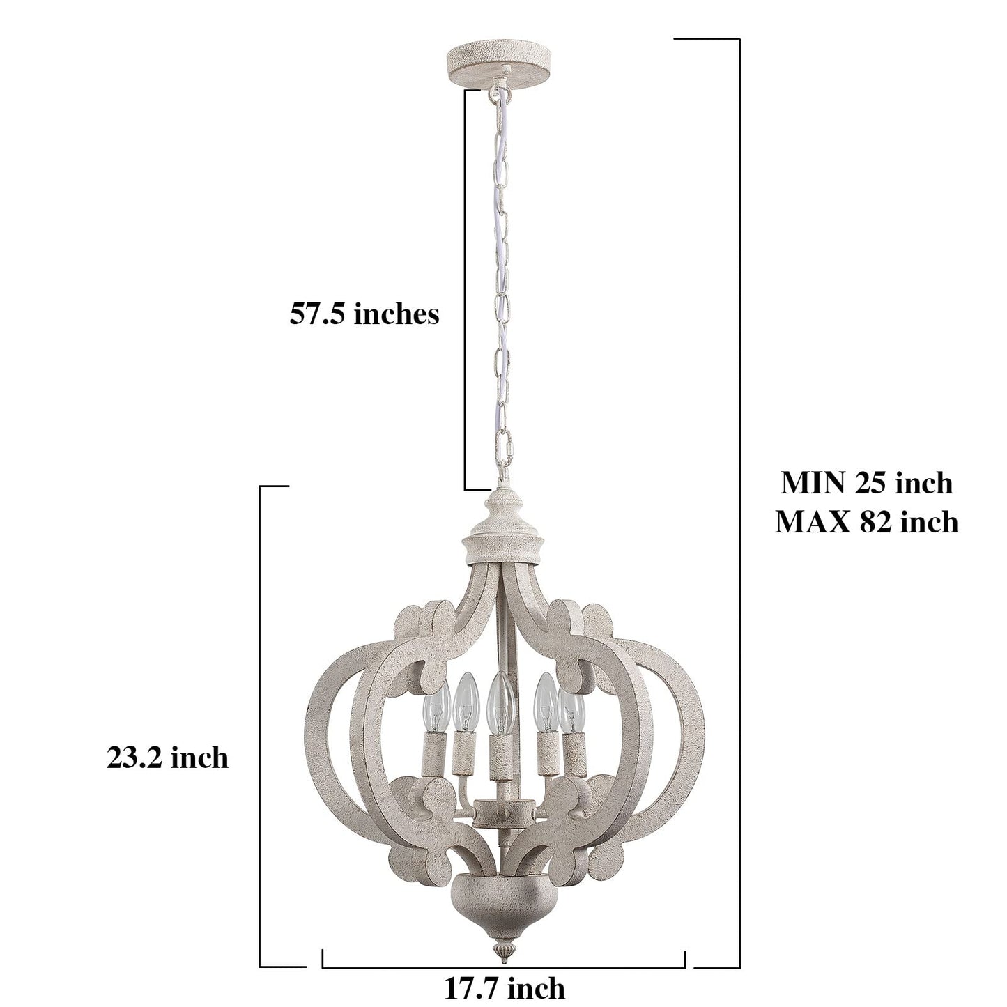 ETONIMERR Wooden French Country Chandelier Light Fixture Ceiling 5-Light, Antique White Farmhouse Chandelier for Dining Room Cottage Rustic Pendant Lighting for Kitchen Island Living Room Bed - WoodArtSupply