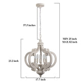 ETONIMERR Wooden French Country Chandelier Light Fixture Ceiling 5-Light, Antique White Farmhouse Chandelier for Dining Room Cottage Rustic Pendant Lighting for Kitchen Island Living Room Bedroom ETONIMERR
