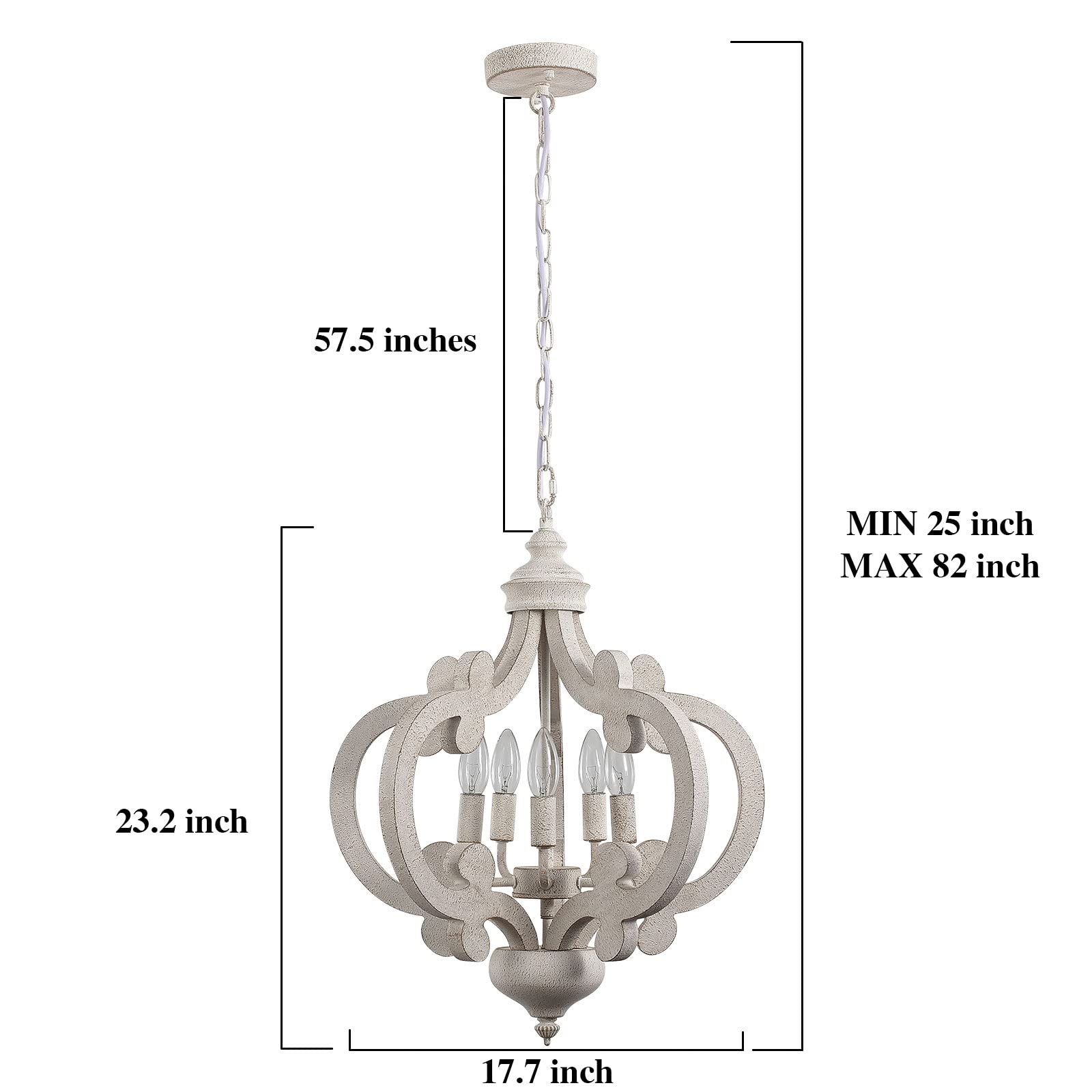 ETONIMERR Wooden French Country Chandelier Light Fixture Ceiling 5-Light, Antique White Farmhouse Chandelier for Dining Room Cottage Rustic Pendant Lighting for Kitchen Island Living Room Bed - WoodArtSupply