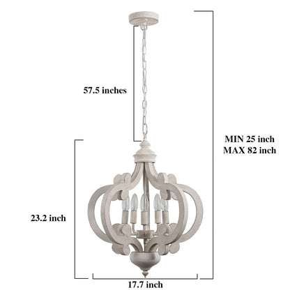 ETONIMERR Wooden French Country Chandelier Light Fixture Ceiling 5-Light, Antique White Farmhouse Chandelier for Dining Room Cottage Rustic Pendant Lighting for Kitchen Island Living Room Bed - WoodArtSupply