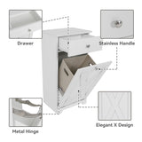SOLIDEE Free Standing Kitchen Bathroom Tilt Out Laundry Hamper Storage Cabinet with Drawer, White SOLIDEE