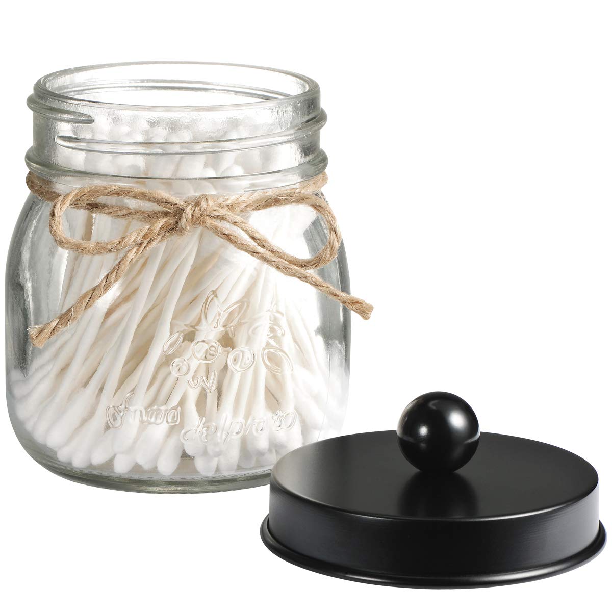 SheeChung Small Mason Jar, Glass Qtip Holder, Apothecary Jars with Lids, Bathroom Organizers and Storage, Bathroom Canister for Q-tips, Cottons, Floss, Balls, Cotton Swabs, Farmhouse Decor-Black SheeChung