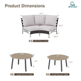 MFSTUDIO Patio Furniture Set, 8 Seats Half-Moon Curved Outdoor Sectional Sofa Conversation Set, Woven Rattan Patio Couch with 2 Wood-Like Round Coffee Table MFSTUDIO