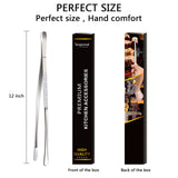 Tangoowal 12-Inch Professional Kitchen & Cooking Tweezers Tongs - Stainless Steel Long Tweezer Tongs - BBQ,Plating,Multi-use Tangoowal