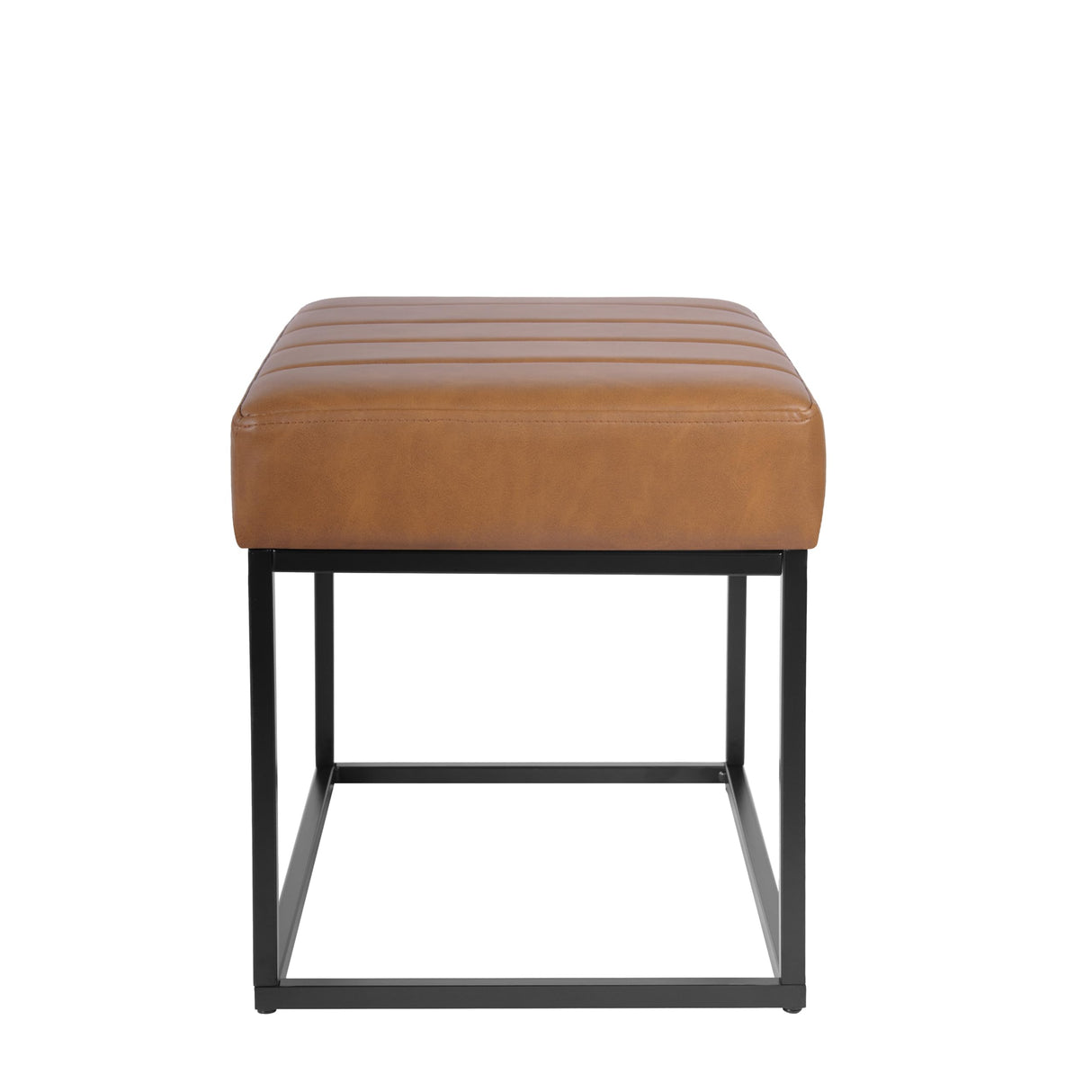 HomePop Theodore Channel Tufted Small Ottoman - Carmel Faux Leather HomePop