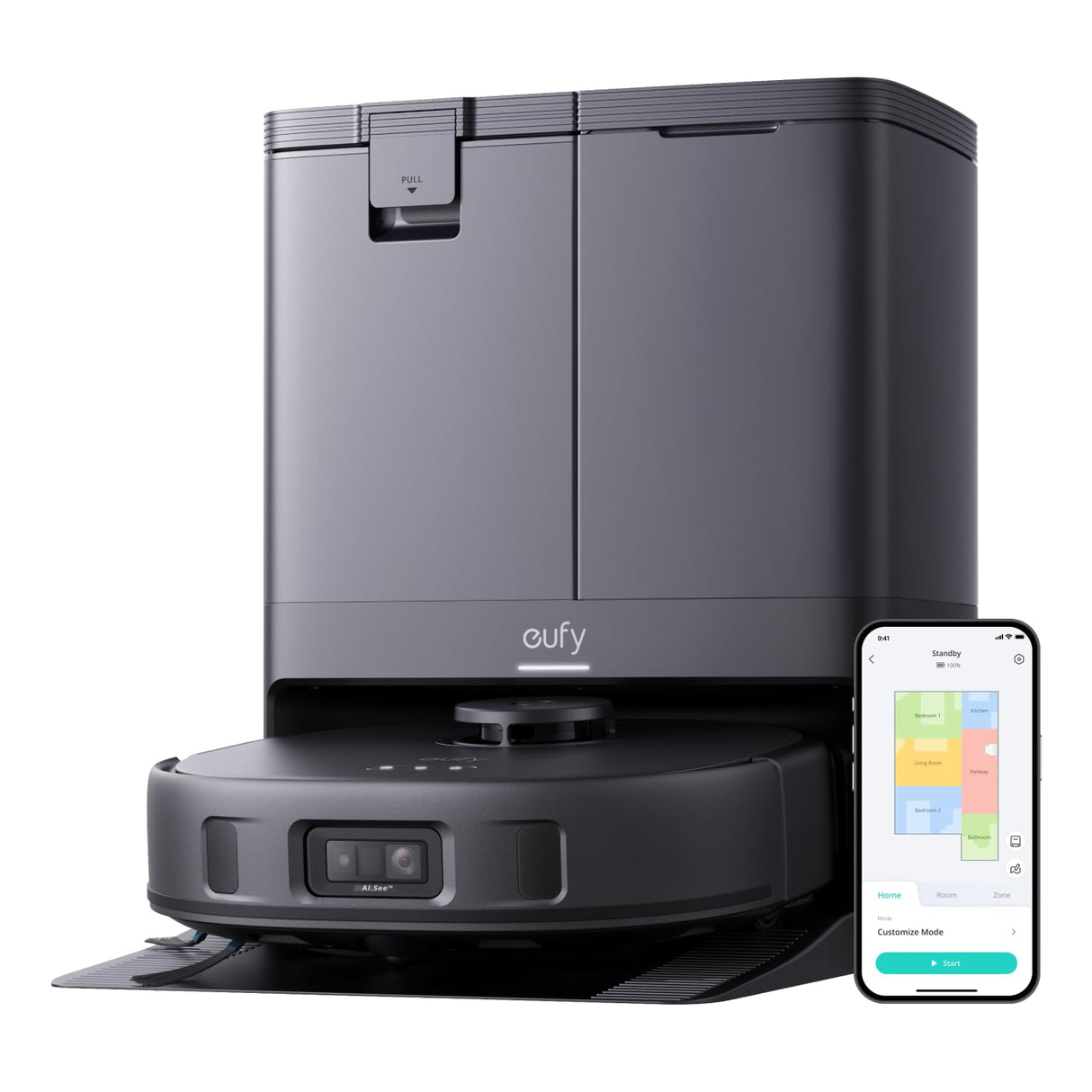 eufy X10 Pro Omni Robot Vacuum and Mop Combo, 8,000 Pa Suction, Dual Mops with 12 mm Auto-Lift and Carpet Detection, AI Obstacle Avoidance, Auto Mop Washing, Auto Drying, Self-Emptying, Self-Refilling eufy