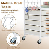 LUCKUP Organization and Storage Craft Table for Cricut Machines, Rolling Cart Cabinet with 28 Vinyl Roll Holders and 5 Drawers, Heat Press Stand Crafting Storage Cart with Hooks LUCKUP