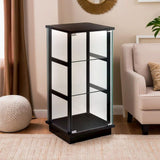 Elegant Black Glass Curio Cabinet by FurniFact with Reversible Door and Three Shelves Furnifact