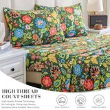Bedlifes Full Sheet Set Ultra Soft, Breathable, Silky Flower Deep Pocket 100% Microfiber Bedding, 4 Piece Full Size with Floral Dark Green Bedlifes