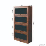 FRITHJILL 4-Tier Bookcase with Flip-Up Glass Doors, Modern Storage Cabinet for Home Office, Multi-Purpose Display Shelving Unit, Ideal for Living Room, Study, or Entryway, Walnut FRITHJILL