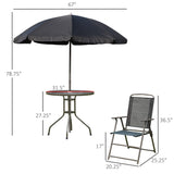 Outsunny 6 Piece Patio Dining Set for 4 with Umbrella, Outdoor Table and Chairs with 4 Folding Dining Chairs & Round Glass Table for Garden, Backyard and Poolside, Black Outsunny