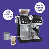 Casdon De'Longhi Toys Barista Coffee Machine. Toy Kitchen Playset for Kids with Moving Parts, Realistic Sounds and Magic Coffee Reveal. For Children Aged 3+, Silver, Black Casdon