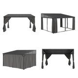 PIAOMTIEE Lean to Backyard Gazebo, Wall Mounted Heavy Duty Gazebo Outdoor Waterproof, Patio Pergola Awning with Iron Roof, Aluminum Frame, Mosquito Net, Curtains for Backyard, Grey + Brown(12x14FT) PIAOMTIEE