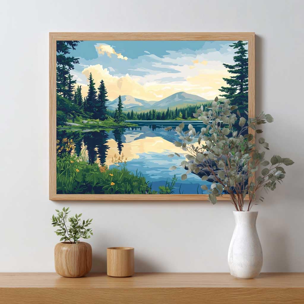 Cawpom Trees Paint by Numbers Kit for Adults, Echo Lake Paint by Number, New Hampshire Wall Art, Mountain Lakes Acrylic Painting for Home Wall Decor - Nature Landscape(16x20inch) Cawpom