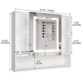 SOOWERY Medicine Cabinet Mirror with Led Light 27.5" W x 24.3" H Lighted Vanity Mirror Wall Mounted Bathroom Storage Cabinet with Single Door Surface Farmhouse Bathroom Cabinets White SOOWERY
