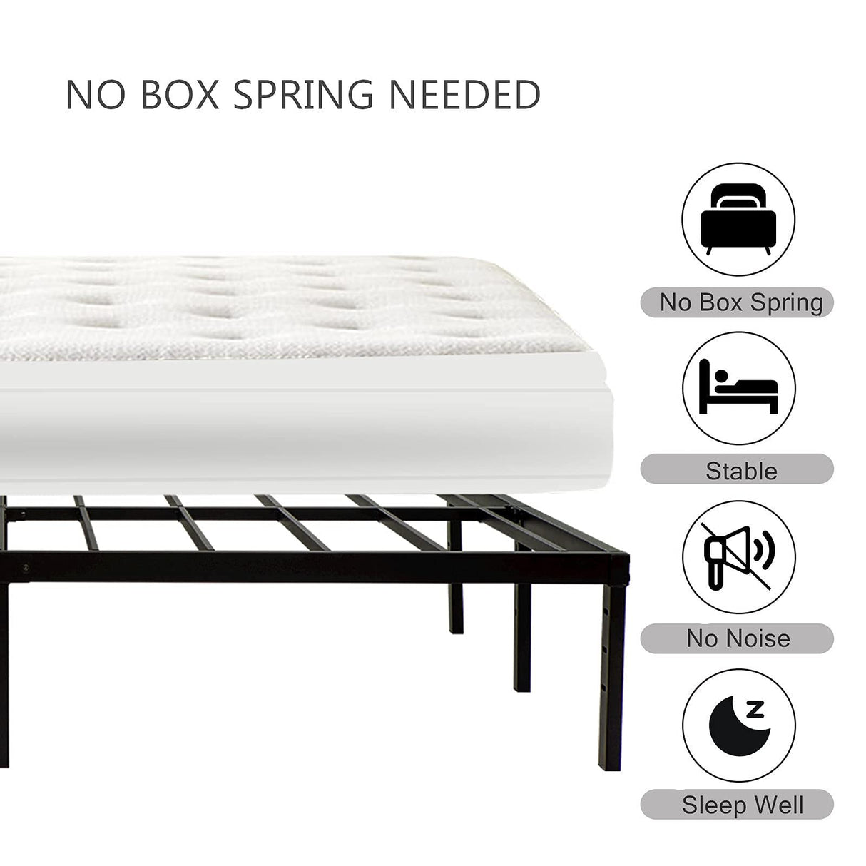 Wulanos King Size Bed Frame, 3500lbs Heavy Duty Metal Frames with Steel Slats Support 14 Inch High Platform Bedframe with Storage, No Box Spring Needed, Sturdy and Durable Noise-Free, Black Wulanos