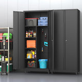 Firstsky Metal Garage Storage Cabinet with 2 Doors, Adjustable Rolling Tool Storage Cabinet with Lock, 71" Steel Locking Tool Cabinet with Wheels and Shelves for Garage, Warehouse(Black, 71" H) Firstsky