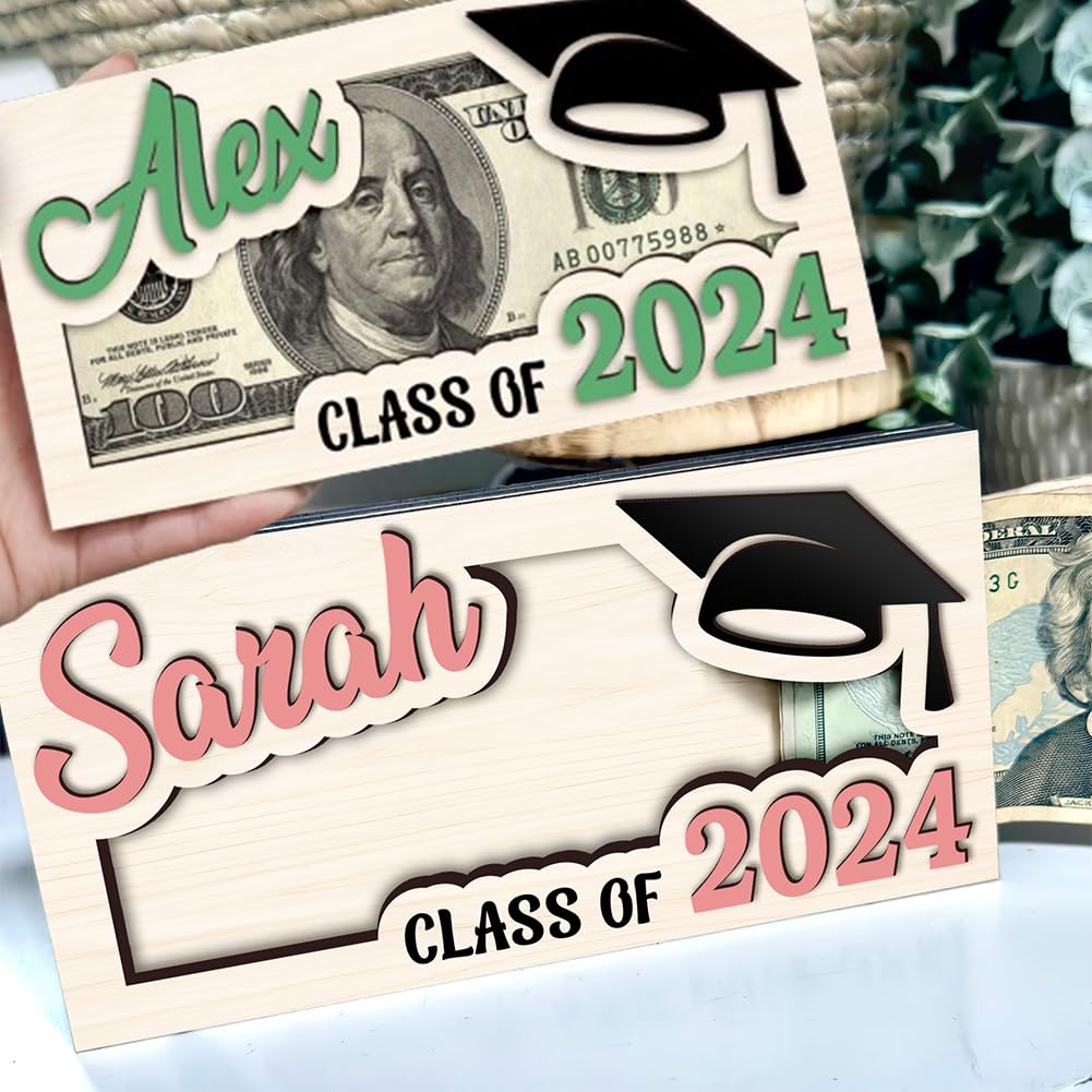 Creative Graduation Money Holders, Personalized Graduation Money Holder, Custom Wooden Graduation Card Box Cash Holder, Graduation Cash Holder Envelope Class of 2024 for Graduates - WoodArtSupply