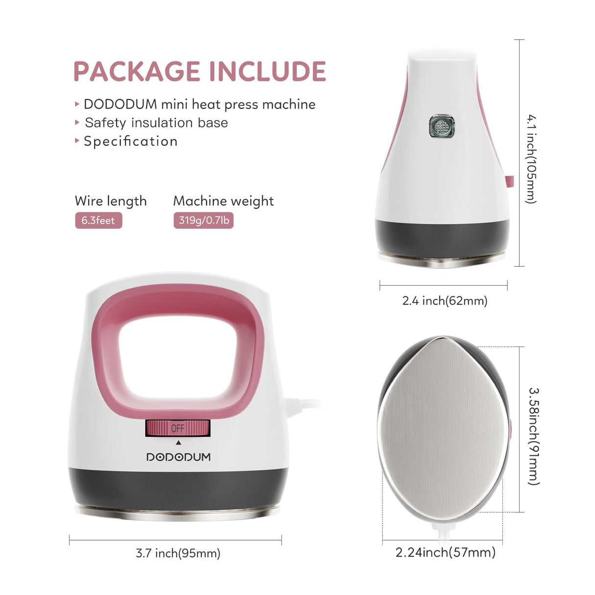 DODODUM Heat Press Small Heat Press Machine for T Shirts Shoes Hats Small HTV Iron-on Vinyl Projects Easy to Use Portable Iron Press for Heating Transfer Pink dododum