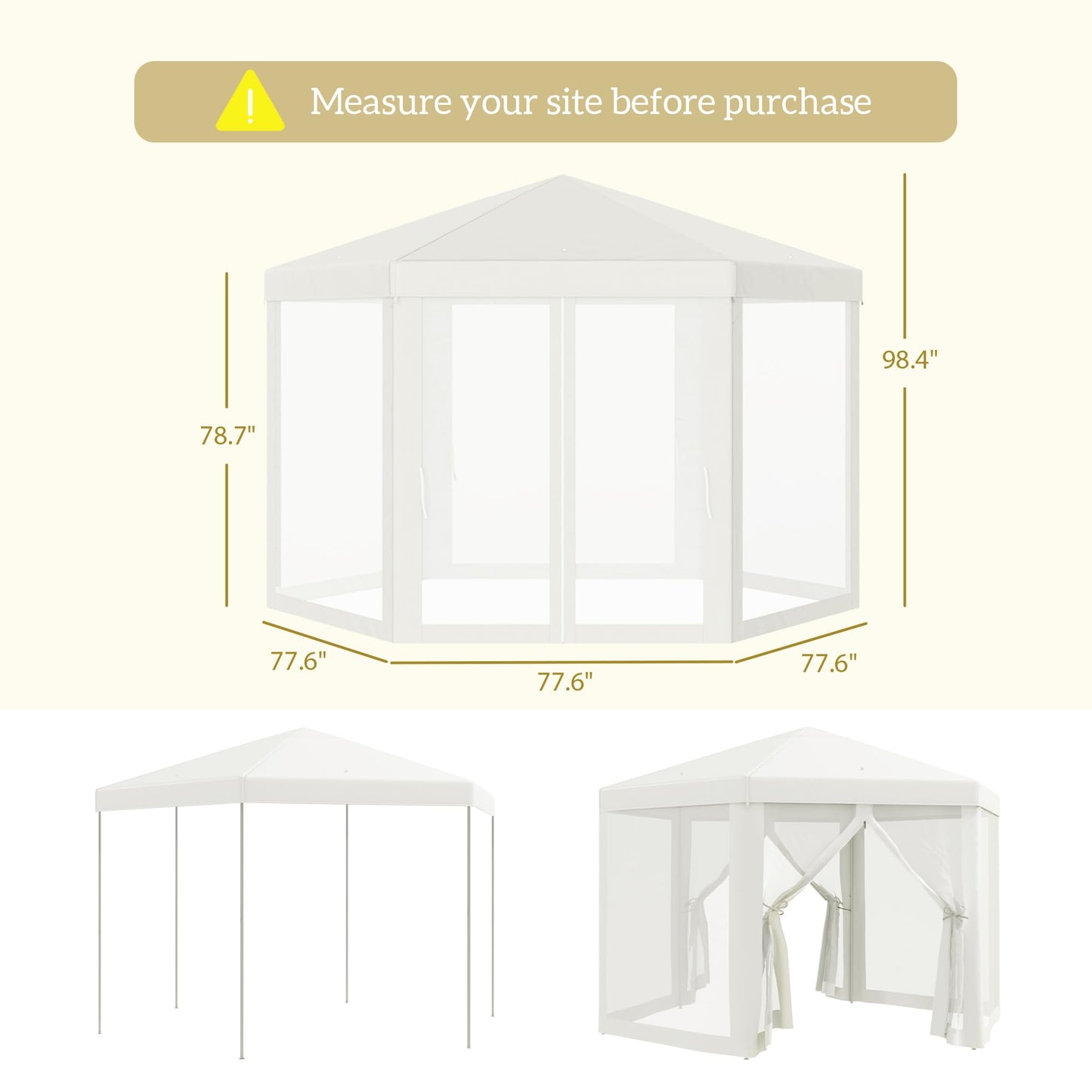 Outsunny 13' x 11' Canopy Tent, Sun Shelter with Protective Mesh Screen Walls, Hexagon Outdoor Tent for Parties, Cream White