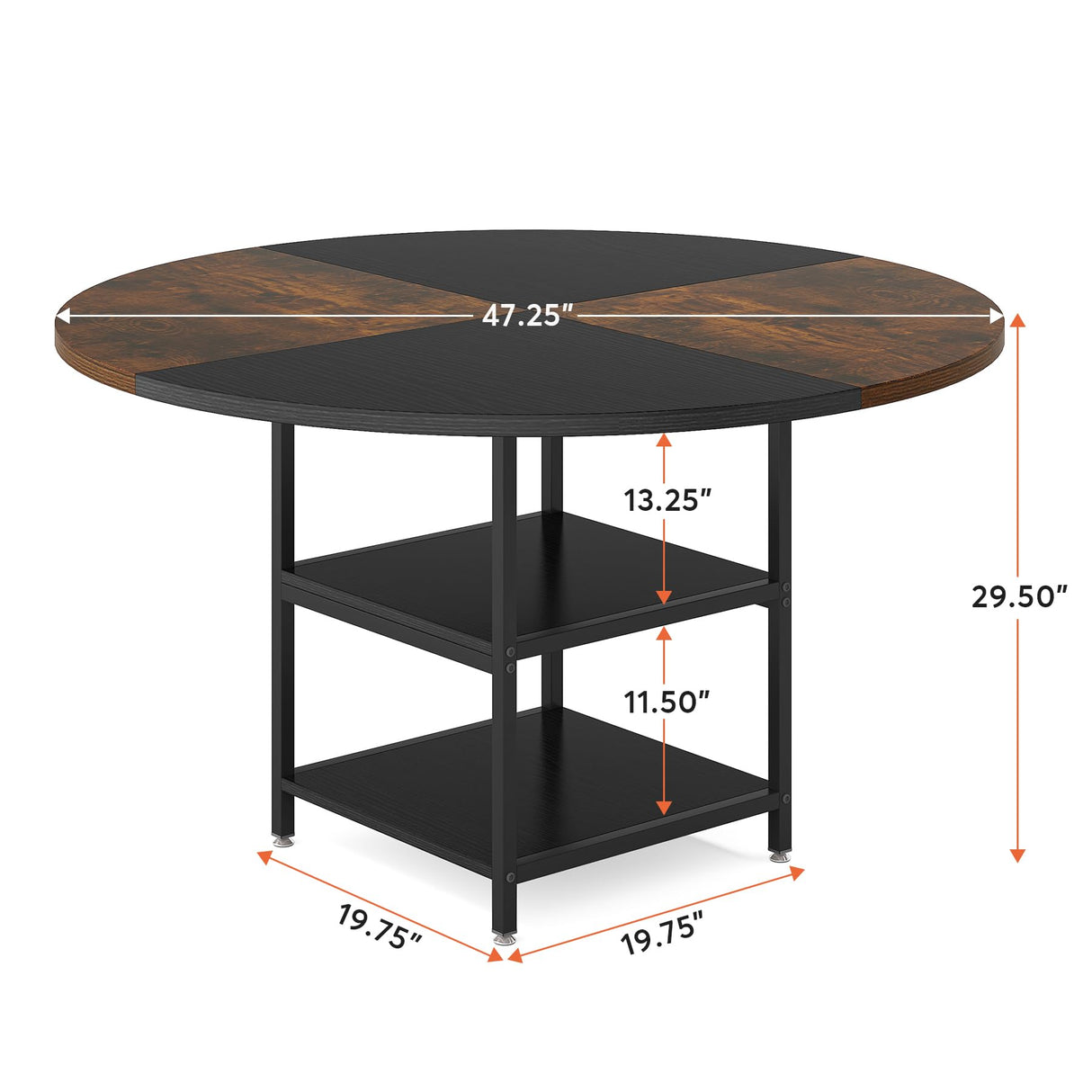 Tribesigns 47 inch Round Dining Table for 4, Wood Kitchen Table Large Dinner Table with Storage Shelf Metal Legs for Home Dining Room Living Room, Black Rustic Brown(Only Table) Tribesigns